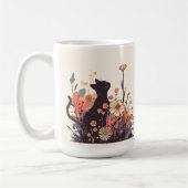 Schattigee Kawaii-kat in het bloemenveld Koffiemok (Links)