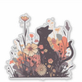 Schattigee Kawaii-kat in het bloemenveld Sticker (Voorkant)