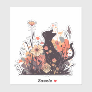 Schattigee Kawaii-kat in het bloemenveld Sticker