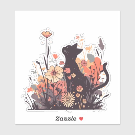 Schattigee Kawaii-kat in het bloemenveld Sticker (Vel)
