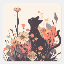 Schattigee Kawaii-kat in het bloemenveld