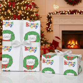 Schattigee Kawaii Kat Kerstkrans Seizoen van Joy Cadeaupapier