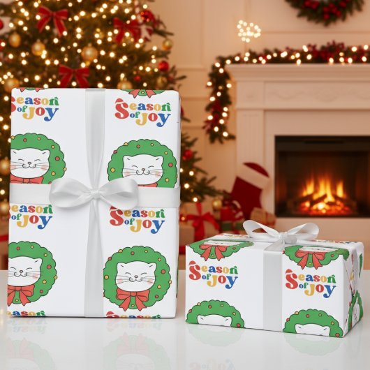 Schattigee Kawaii Kat Kerstkrans Seizoen van Joy Cadeaupapier