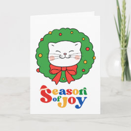 Schattigee Kawaii Kat Kerstkrans Seizoen van Joy Kaart