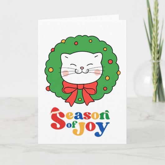 Schattigee Kawaii Kat Kerstkrans Seizoen van Joy Kaart (Voorkant)