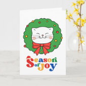 Schattigee Kawaii Kat Kerstkrans Seizoen van Joy Kaart (Gele Bloem)