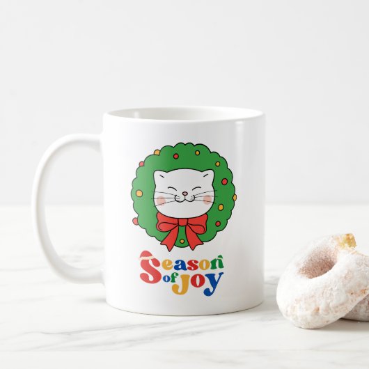 Schattigee Kawaii Kat Kerstkrans Seizoen van Joy Koffiemok (Met donut)