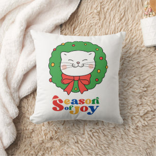Schattigee Kawaii Kat Kerstkrans Seizoen van Joy Kussen