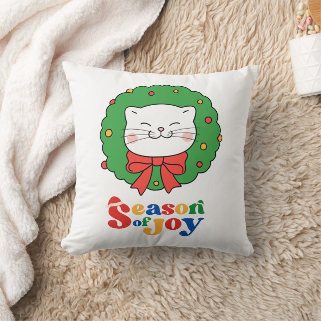 Schattigee Kawaii Kat Kerstkrans Seizoen van Joy Kussen (Deken)