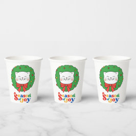 Schattigee Kawaii Kat Kerstkrans Seizoen van Joy Papieren Bekers