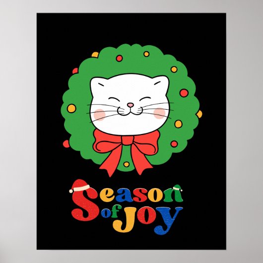 Schattigee Kawaii Kat Kerstkrans Seizoen van Joy Poster (Voorkant)