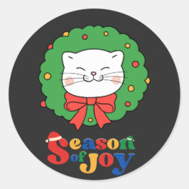 Schattigee Kawaii Kat Kerstkrans Seizoen van Joy Ronde Sticker