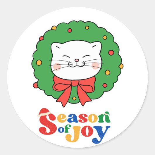 Schattigee Kawaii Kat Kerstkrans Seizoen van Joy Ronde Sticker (Voorkant)