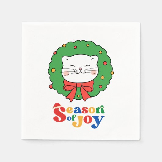 Schattigee Kawaii Kat Kerstkrans Seizoen van Joy Servet (Voorkant)