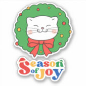 Schattigee Kawaii Kat Kerstkrans Seizoen van Joy Sticker (Voorkant)