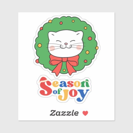 Schattigee Kawaii Kat Kerstkrans Seizoen van Joy Sticker (Vel)
