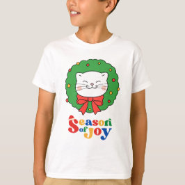 Schattigee Kawaii Kat Kerstkrans Seizoen van Joy T-shirt