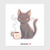 Schattigee Kawaii Kat met Koffiekopje Sticker (Vel)