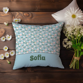 Schattigee kawaii kat patroon azuurblauwe naam kussen