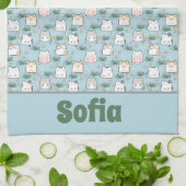 Schattigee kawaii kat patroon azuurblauwe naam theedoek (Gevouwen)