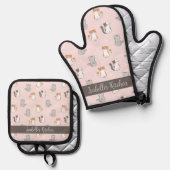 Schattigee Kawaii katten gepersonaliseerd Ovenwant & Pannenlap Set (Voorkant / Achterkant)