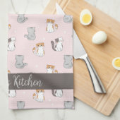 Schattigee Kawaii katten gepersonaliseerd Theedoek (Quarter Fold)
