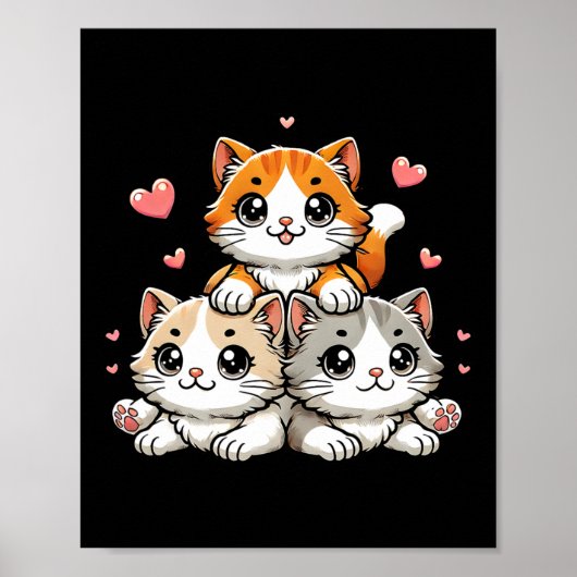 Schattigee Kawaii Katten Neko Grappig Kitten Katte Poster (Voorkant)