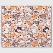 Schattigee Kawaii kattenpatronen Cadeaupapier (Vlak)