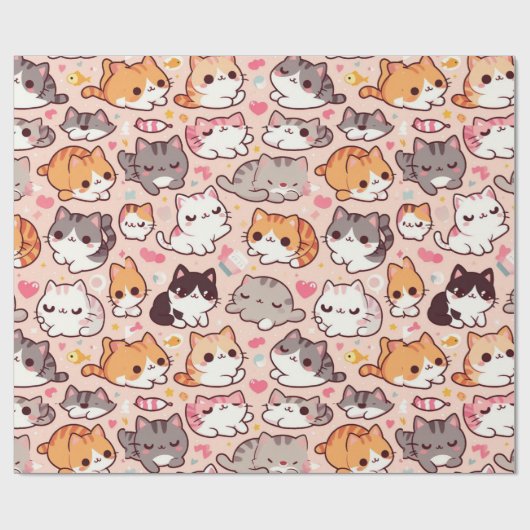 Schattigee Kawaii kattenpatronen Cadeaupapier (Vlak)