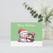 Schattigee Kawaii Kerst Kaart met Sneeuwman (Staand voorkant)