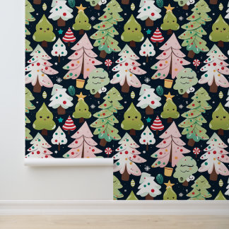 Schattigee Kawaii kerstbomen naadloos patroon Behang