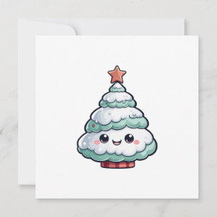 Schattigee Kawaii kerstboom illustratie Feestdagenkaart