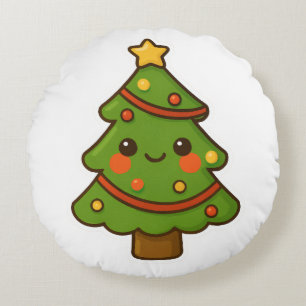 Schattigee Kawaii kerstboom Rond Kussen