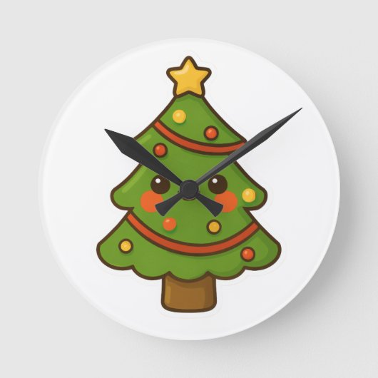 Schattigee Kawaii kerstboom Ronde Klok (Voorkant)