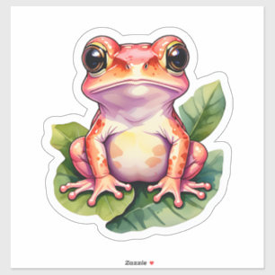 Schattigee kawaii kikker die op bladeren staat sticker
