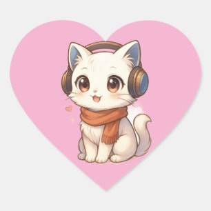 Schattigee Kawaii Kitten Hoofdtelefoon Sticker in