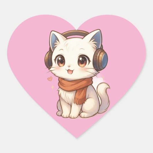 ​Schattigee Kawaii Kitten Hoofdtelefoon Sticker in (Voorkant)