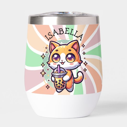 Schattigee Kawaii Kitten met Bubble Tea Gepersonal (Voorkant)