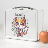 Schattigee Kawaii Kitten met Bubble Tea Gepersonal (In situ)