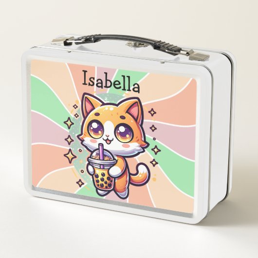 Schattigee Kawaii Kitten met Bubble Tea Gepersonal (Achterkant)