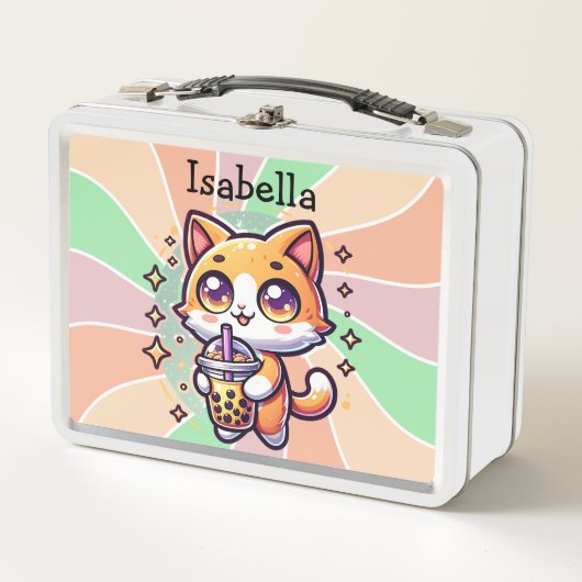 Schattigee Kawaii Kitten met Bubble Tea Gepersonal (Voorkant)