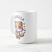 Schattigee Kawaii Kitten met Bubble Tea Gepersonal Koffiemok (Voorkant links)