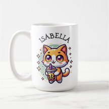 Schattigee Kawaii Kitten met Bubble Tea Gepersonal