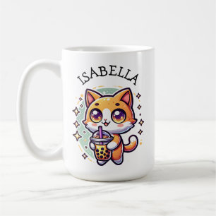 Schattigee Kawaii Kitten met Bubble Tea Gepersonal Koffiemok