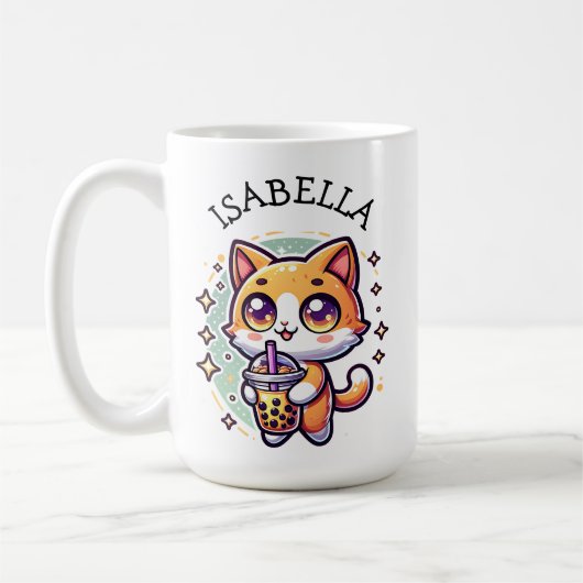 Schattigee Kawaii Kitten met Bubble Tea Gepersonal Koffiemok (Links)