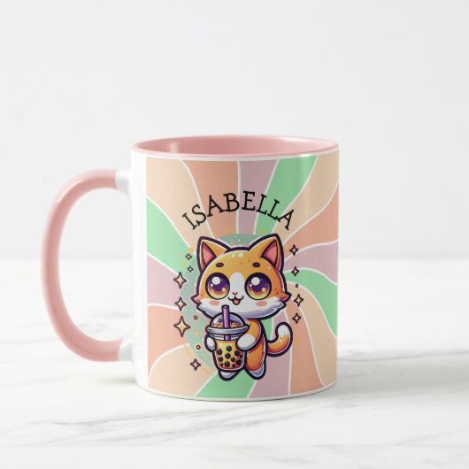Schattigee Kawaii Kitten met Bubble Tea Gepersonal Mok (Links)