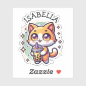 Schattigee Kawaii Kitten met Bubble Tea Gepersonal Sticker (Vel)