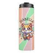 Schattigee Kawaii Kitten met Bubble Tea Gepersonal Thermosbeker (Voorkant)