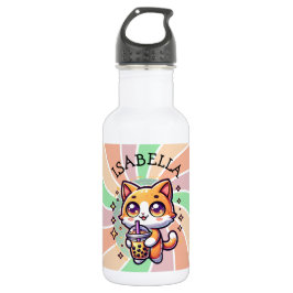 Schattigee Kawaii Kitten met Bubble Tea Gepersonal Waterfles