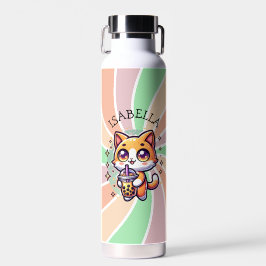 Schattigee Kawaii Kitten met Bubble Tea Gepersonal Waterfles